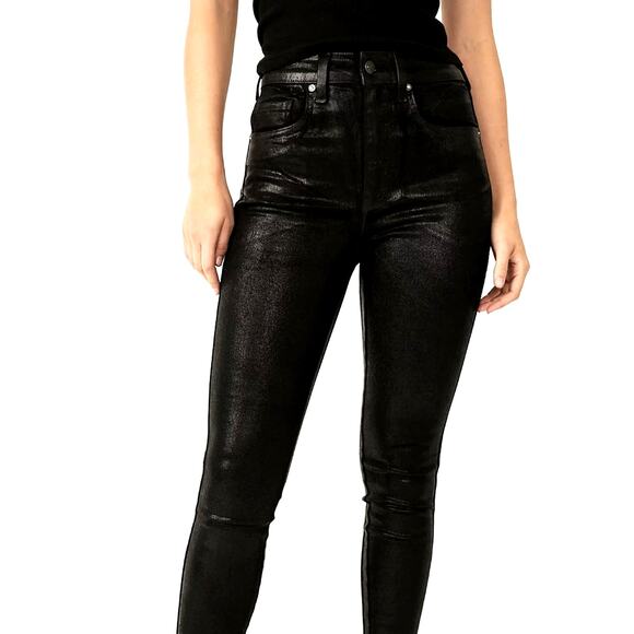 Free People Flattering Sleek Raw High-Rise Coated Jeans - Black - size 32 - Picture 4 of 8